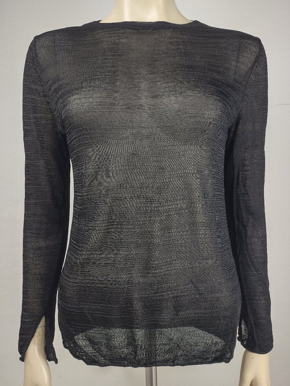 MM. Lafleur black sheer long sleeve round neck knit top blouse ladies Medium